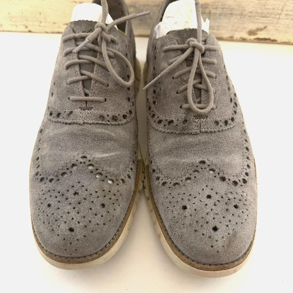 Cole Haan Shoes Mens Size 11.5 Gray ZeroGrand Wingtip Oxford Suede Lace Up Dress